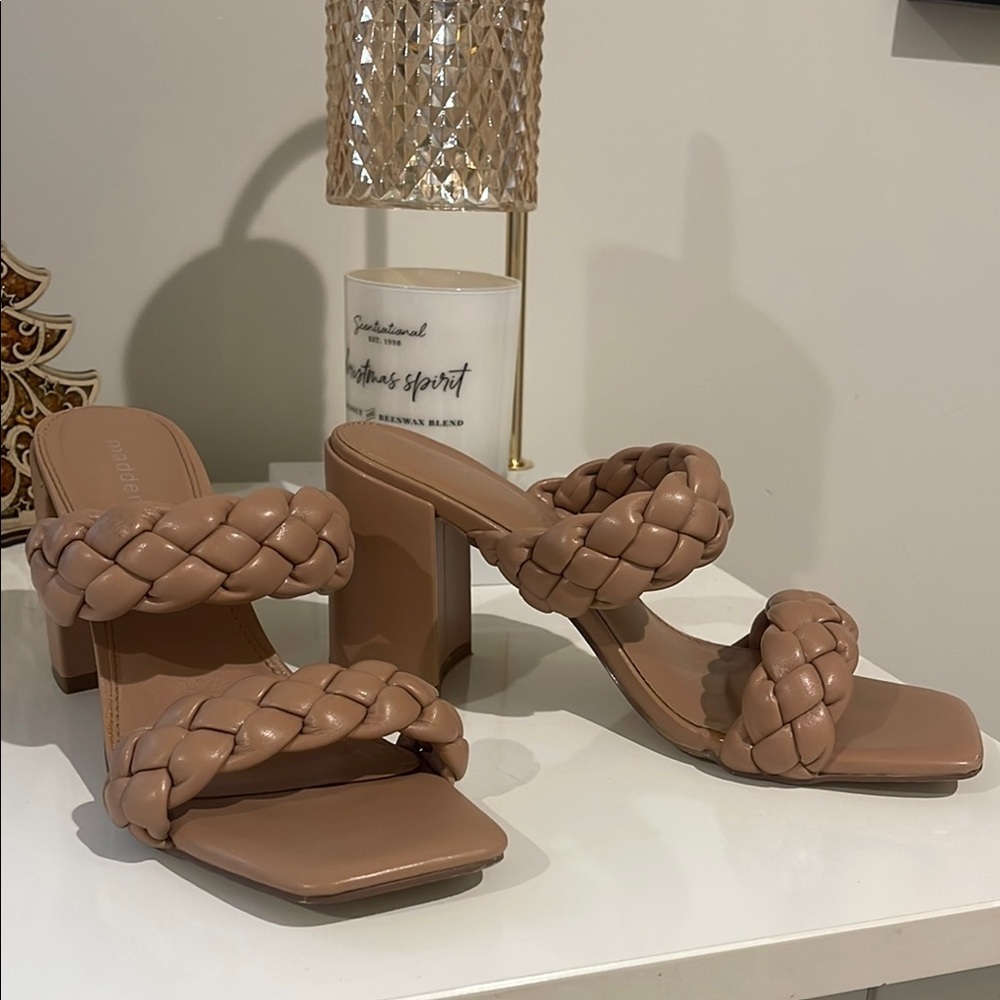 Braided Strap Beige Heeled Sandals​